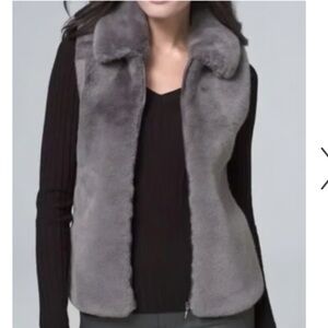 White House Black Market Charcoal Faux Fur Vest